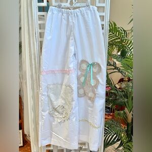 Cottagecore patchwork Lace-Accented wide leg pants